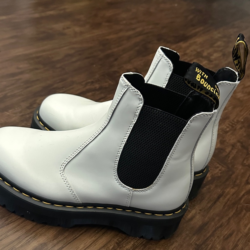 Dr. Martens White Ankle Boots with Black Accents